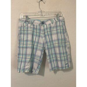 O'Neill Shorts Ocean Blue White Plaid Bermuda 100% Cotton Sz 5 Beachy Coastal